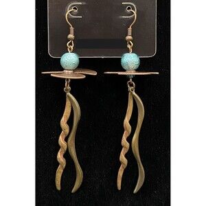 Handmade Antique Copper Propeller & Aqua Bead Earrings by Neanie-Bot